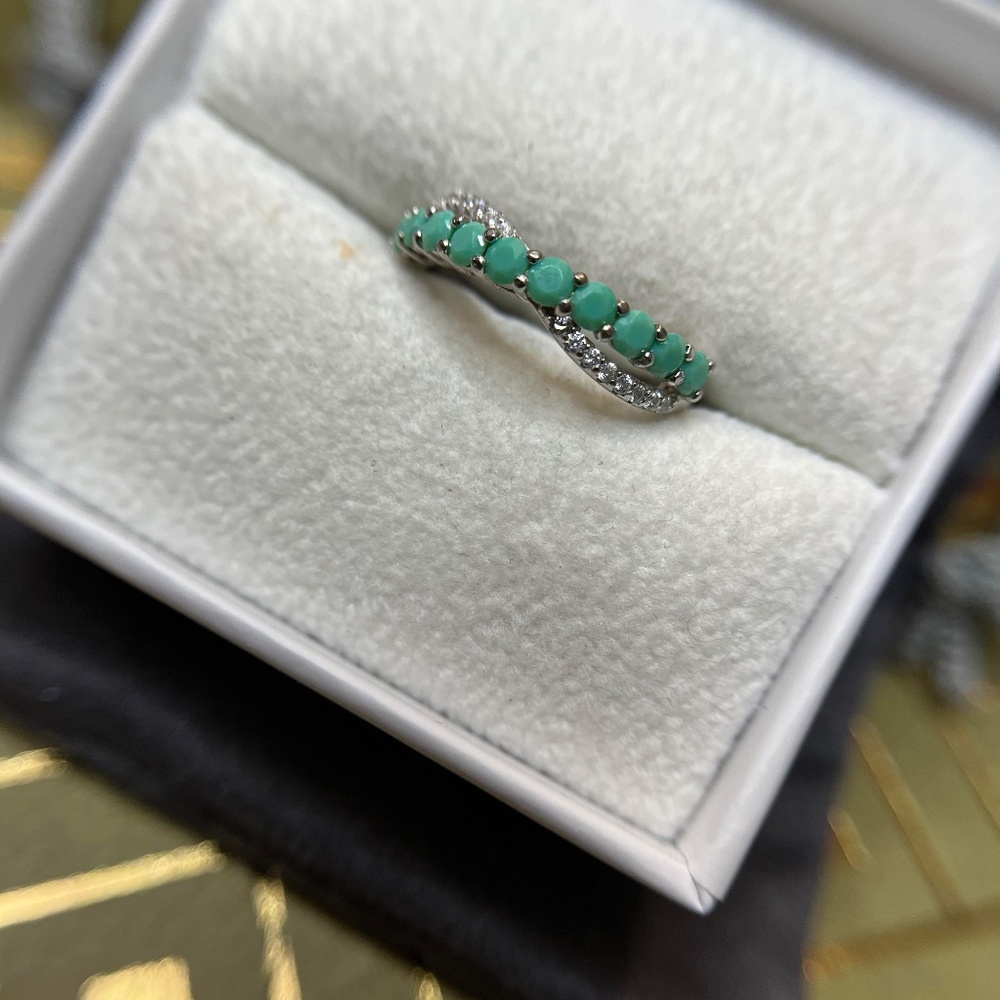 Bomb Party Ring Natural Green Aventurine Cubic Zirconia + Rhodium Plating View 4